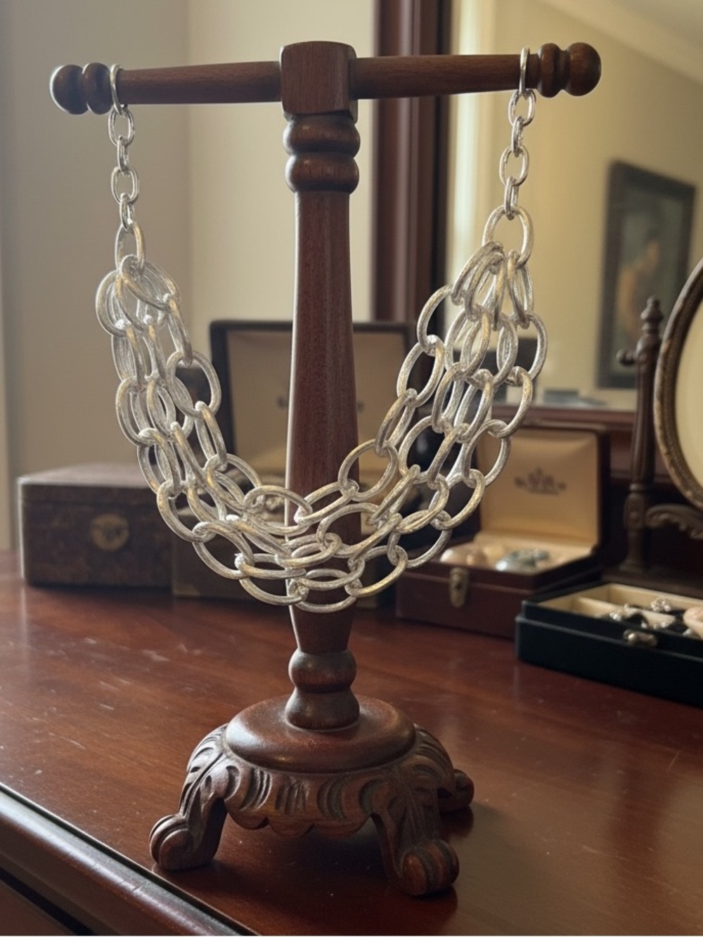 Triple Chunky Silver Chain Statement Necklace